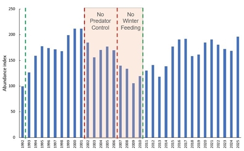 Loddington songbird numbers 1992-2025 Loddington songbird numbers 1992-2025